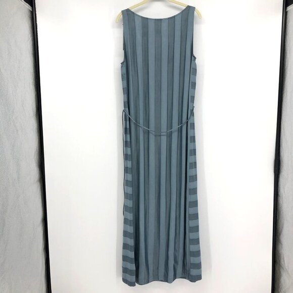 NWT Sita Murt teal blue mixed stripe Sleeveless maxi  dress waist tie size ~LG - Picture 4 of 16